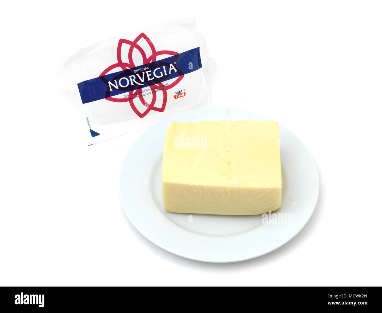 Norvegia Cheese From Norway On Plate Stock Photo