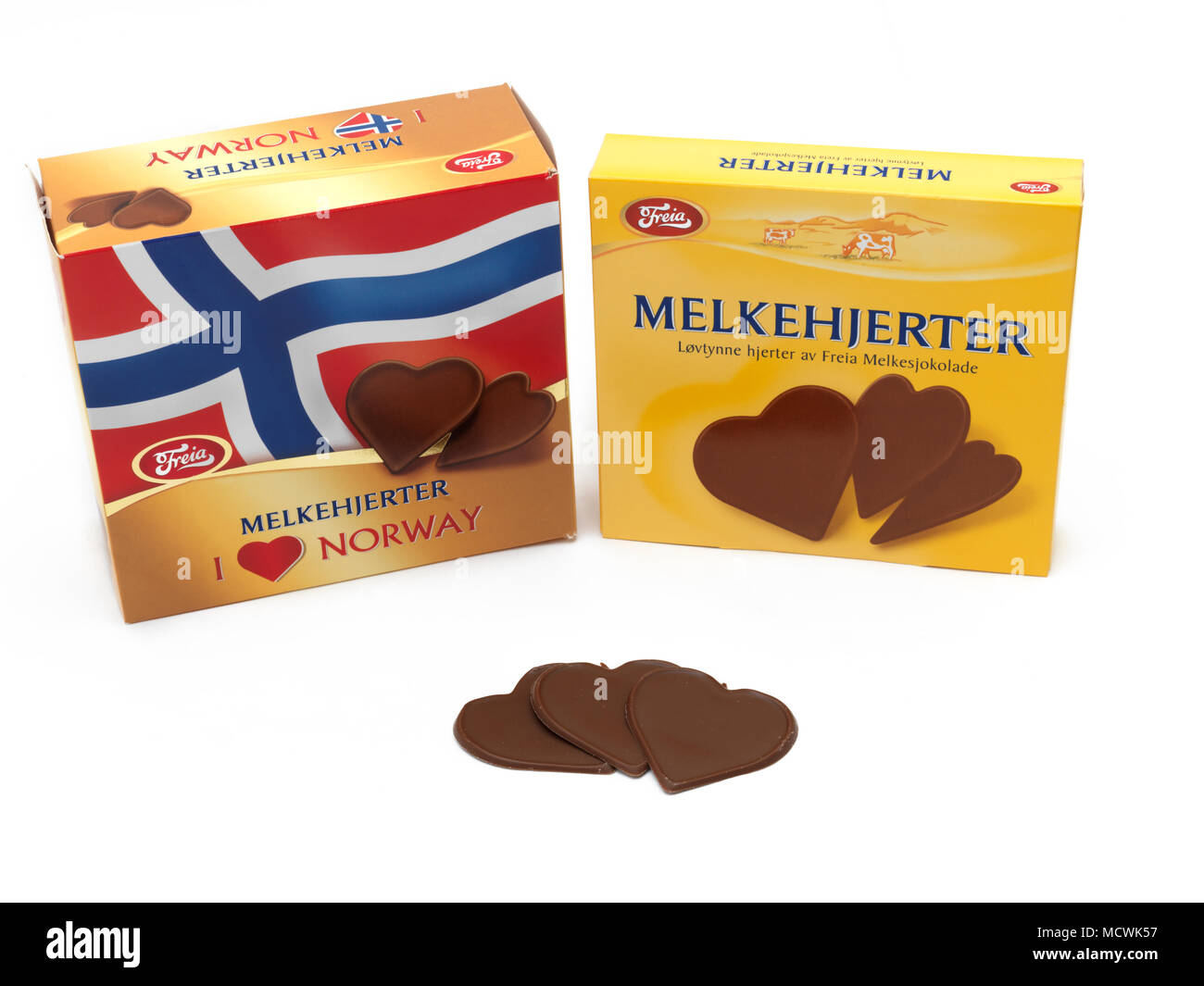 Boxes Of Melkhjerter Milk Chocolate Hearts From Freia Norway Stock Photo -  Alamy