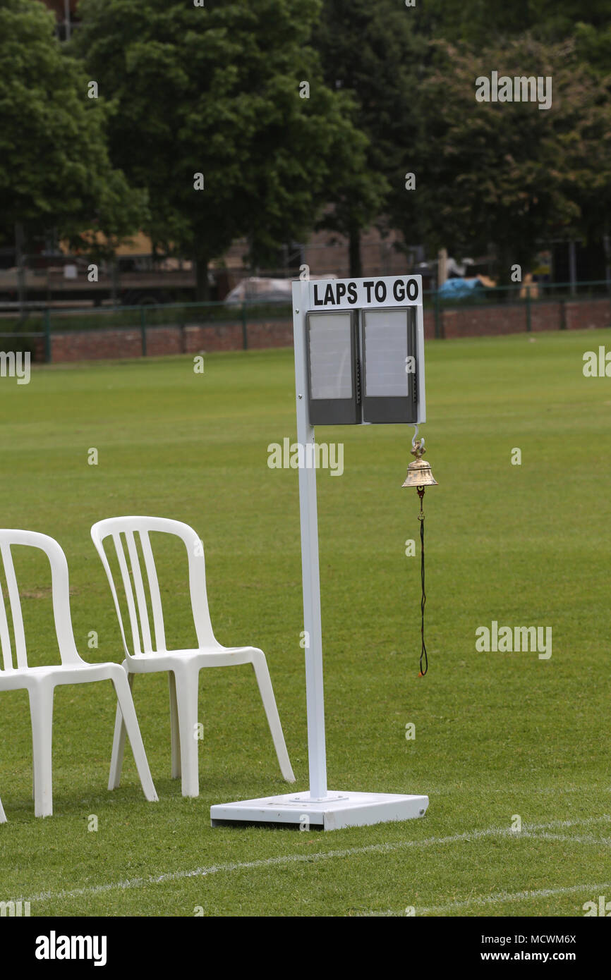 Race Track in Field with White Plastic Chairs by Finishing Line England Stock Photo