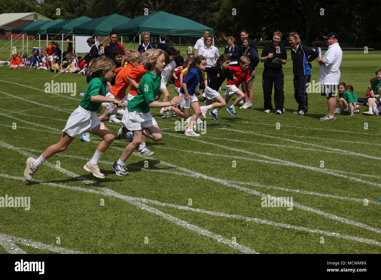 Children Running In Race On School Sports Day England Stock Photo Alamy
