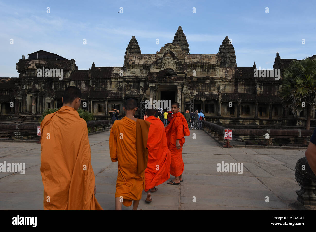 Siem Reap, Cambodia 12 January 2018 young monks walking to Angkor