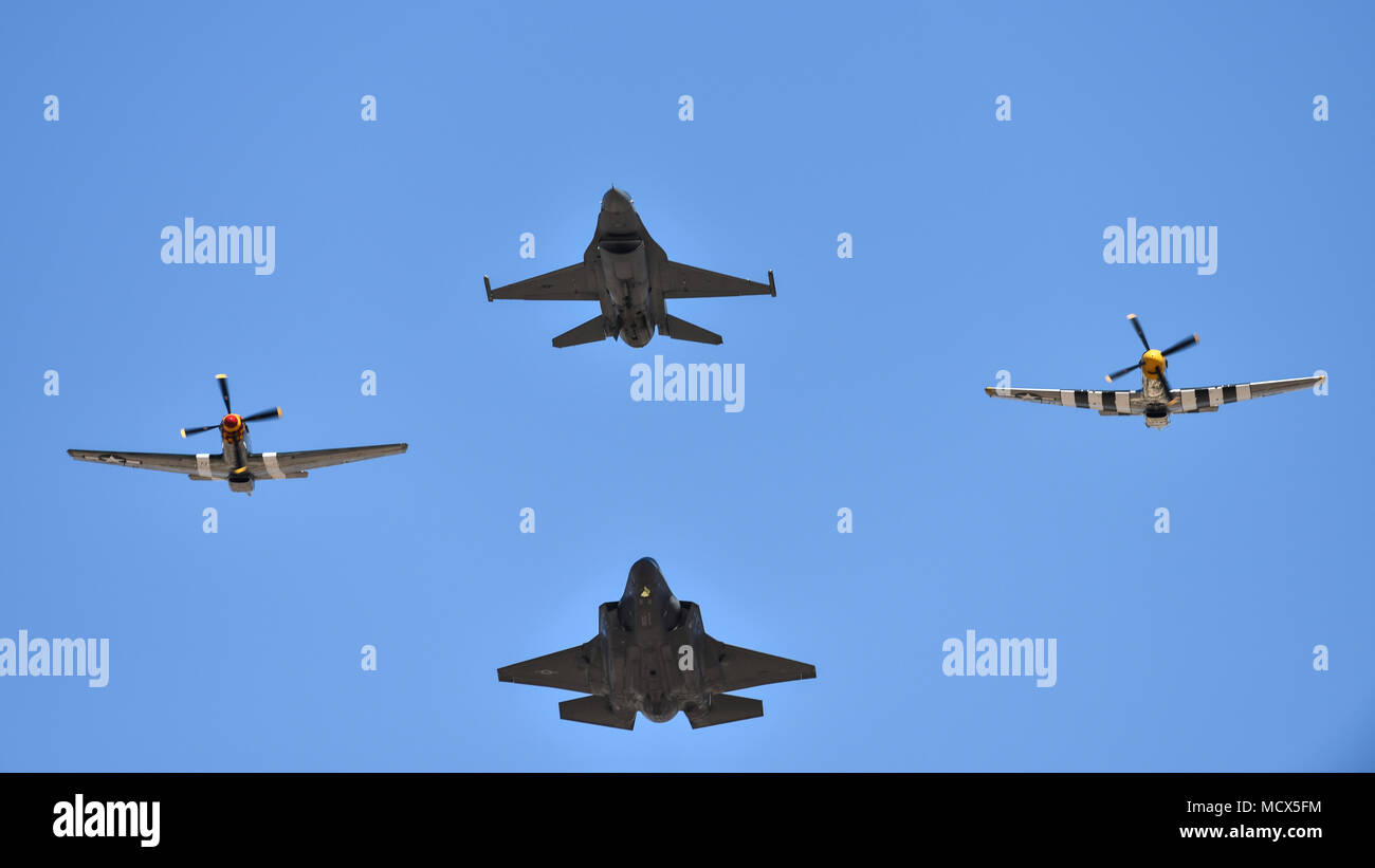 A U S Air Force F 35 Lightning Ii F 16 Fightning Falcon And Two P 51