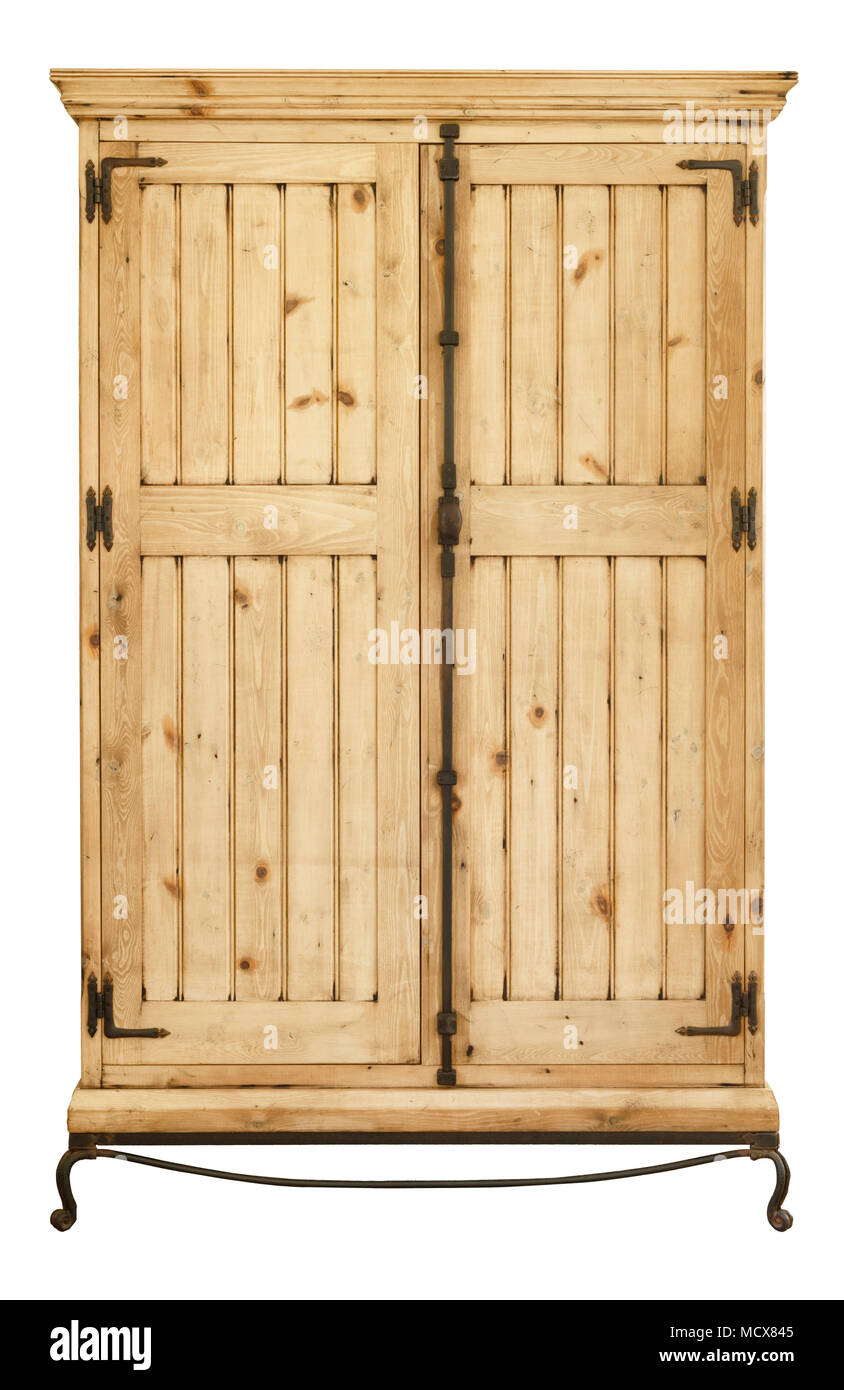 Traditional vintage wooden wardrobe closet with ironmongery Stock Photo