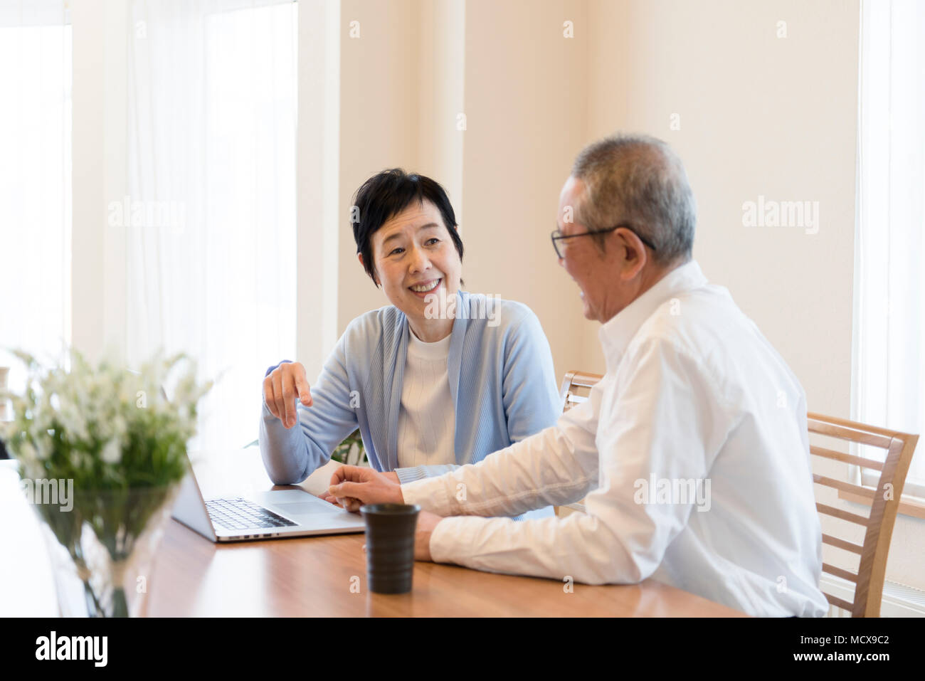Senior couple using laptop together Stock Photo