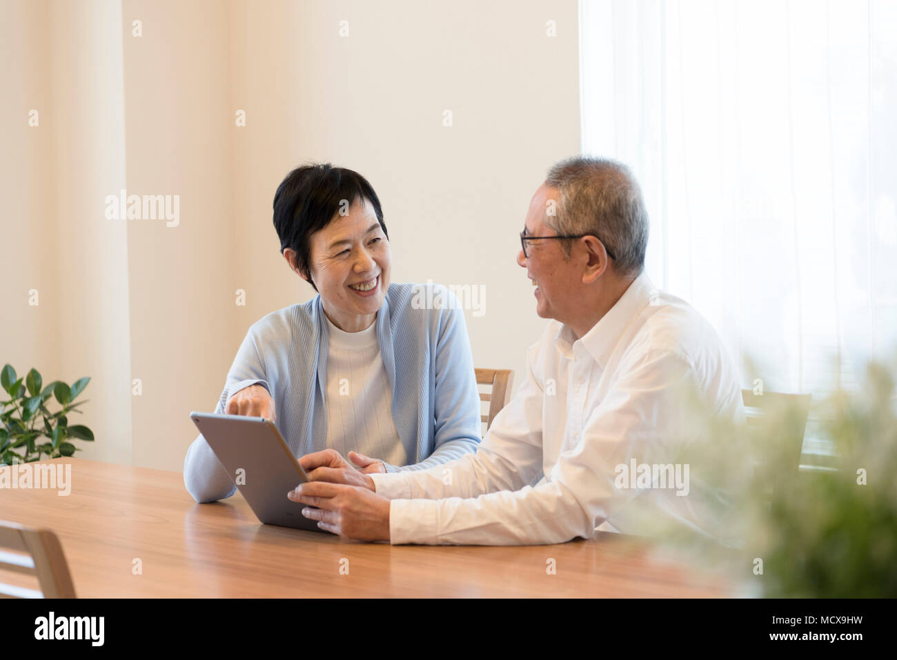 Senior couple using tablet PC Stock Photo