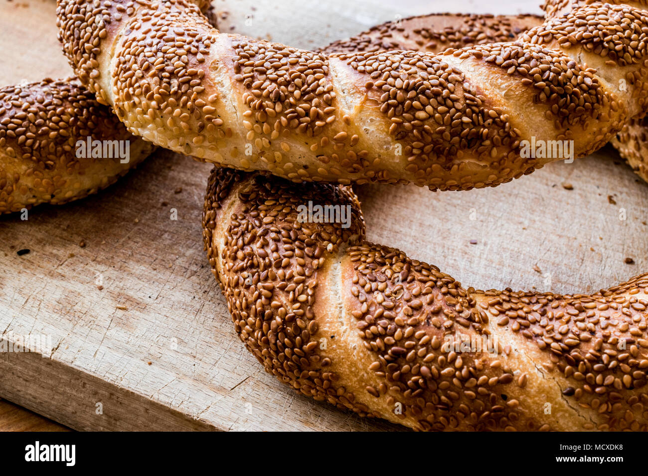 Turkish Bagel Simit On Wooden Surface. (ramadan Concept Stock Photo - Alamy