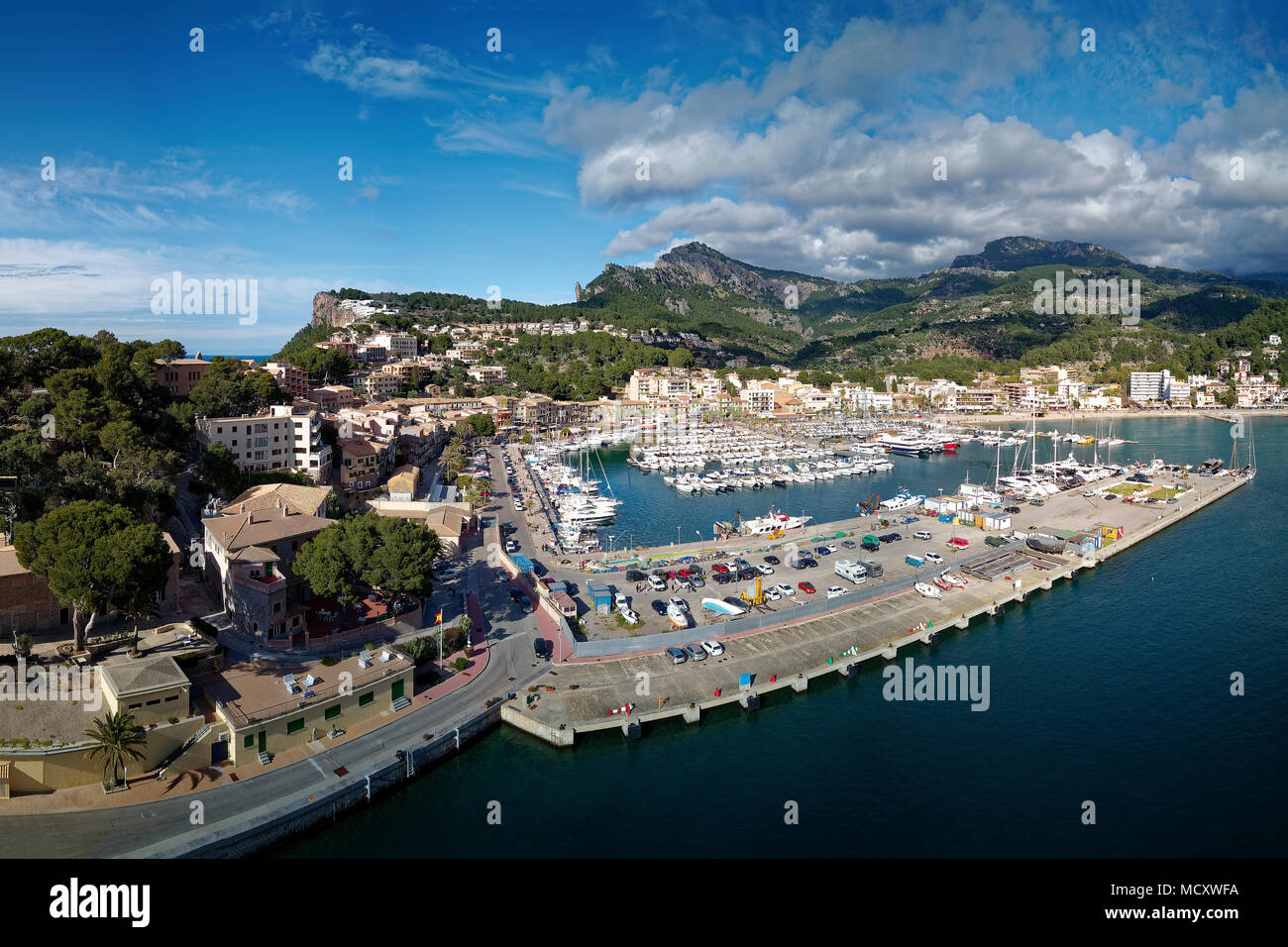 Marina, Port de Sóller, Serra de Tramuntana, Majorca, Balearic Islands, Spain Stock Photo