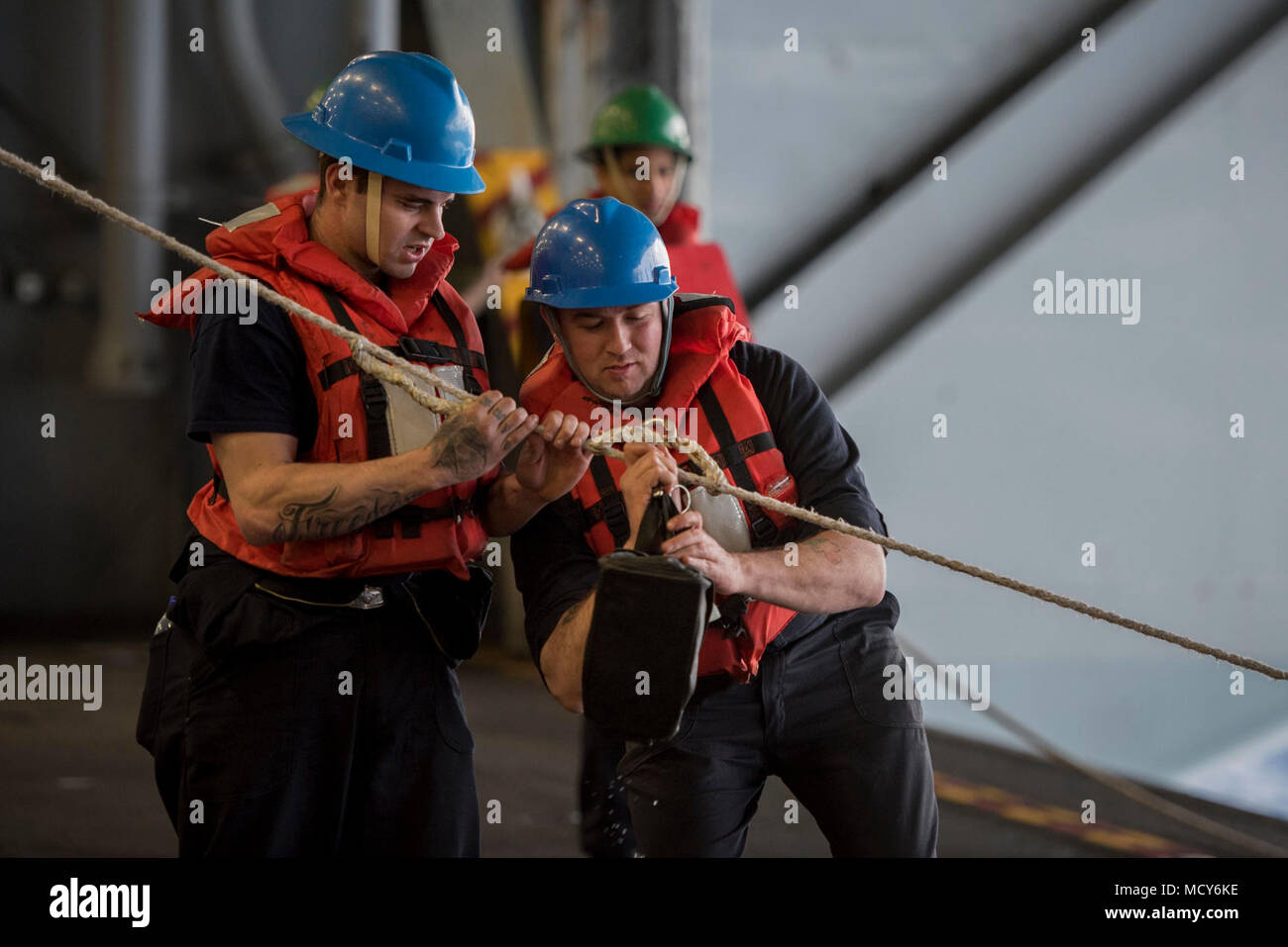 ATLANTIC OCEAN (March 27, 2018) Seaman Austin Mercer, left, from ...
