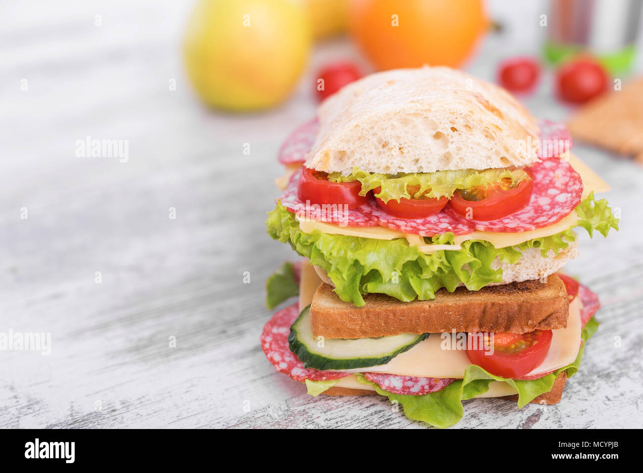 Sandwich on the table. Stock Photo