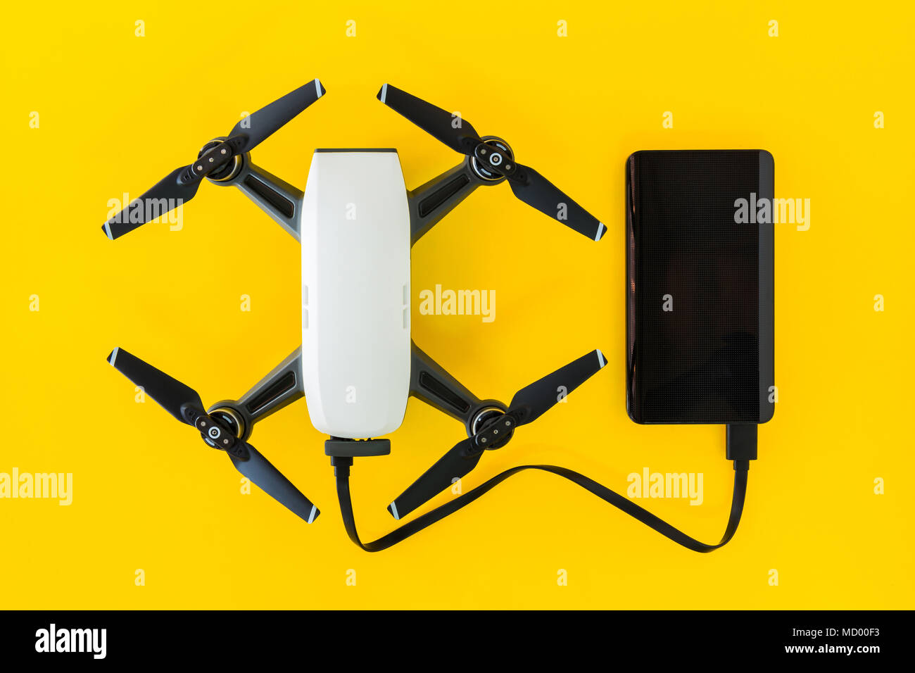 Small Drones are charging their batteries with Power Bank Stock Photo Alamy