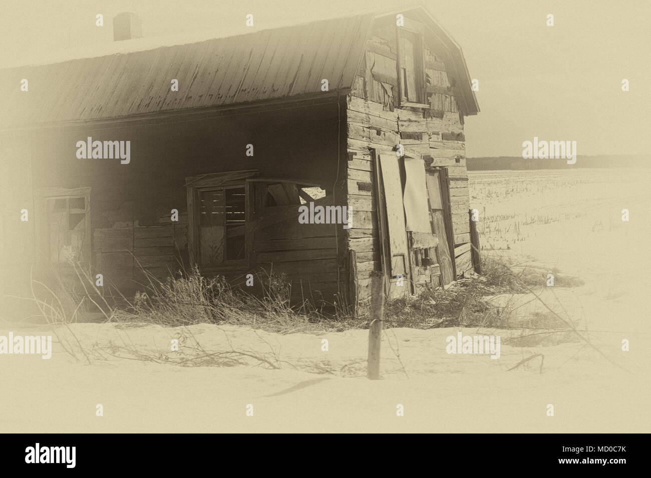 Countryside Vintage Barn With Antique Style In Winter Stock Photo