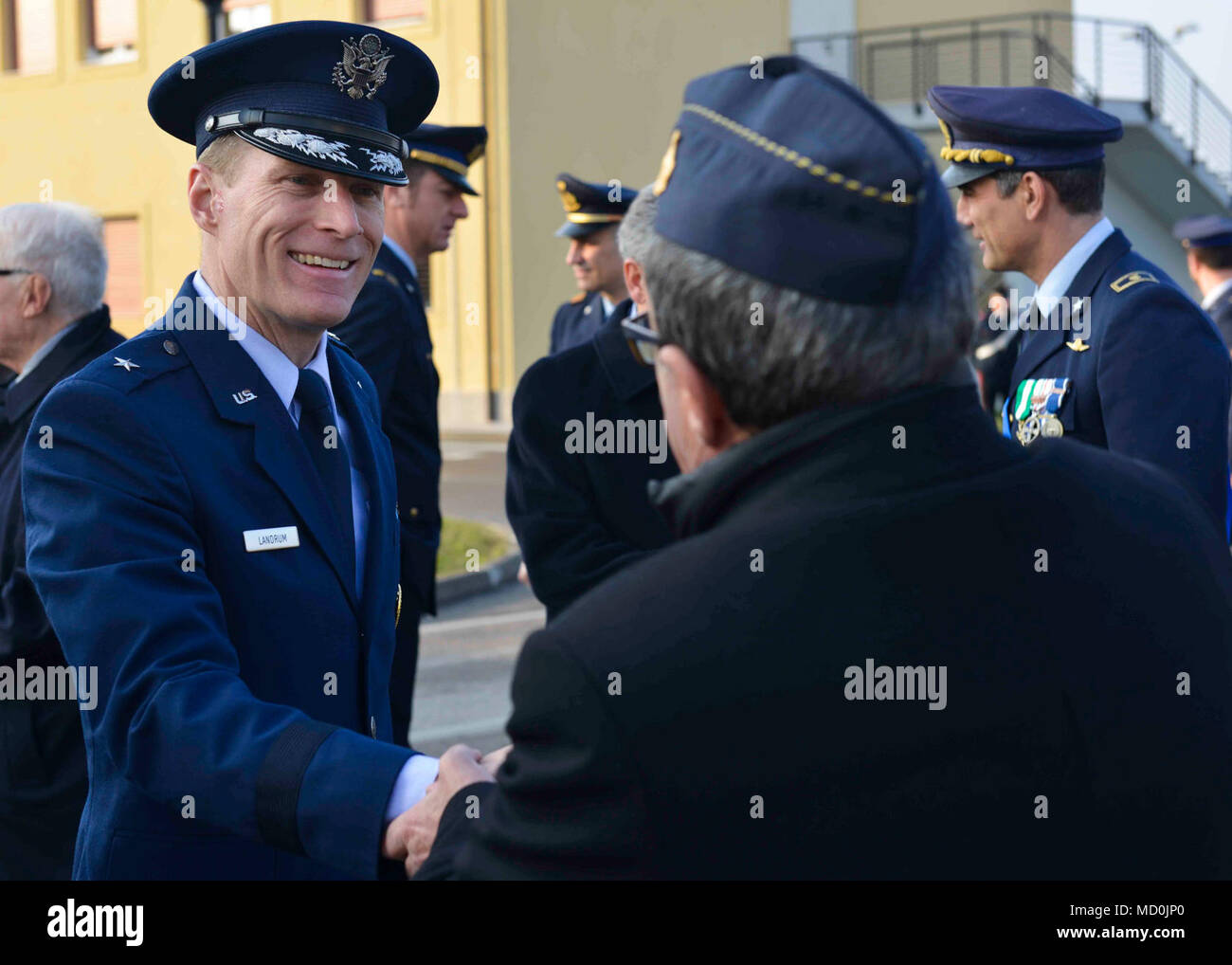 The Italian Royal Air Force was created on March 28, 1923, which became the Aeronautica Militare (Italian Air Force) later. Brig. Gen. Lance Landrum, 31st Fighter Wing commander, attended the ceremony commemorating the event. Stock Photo