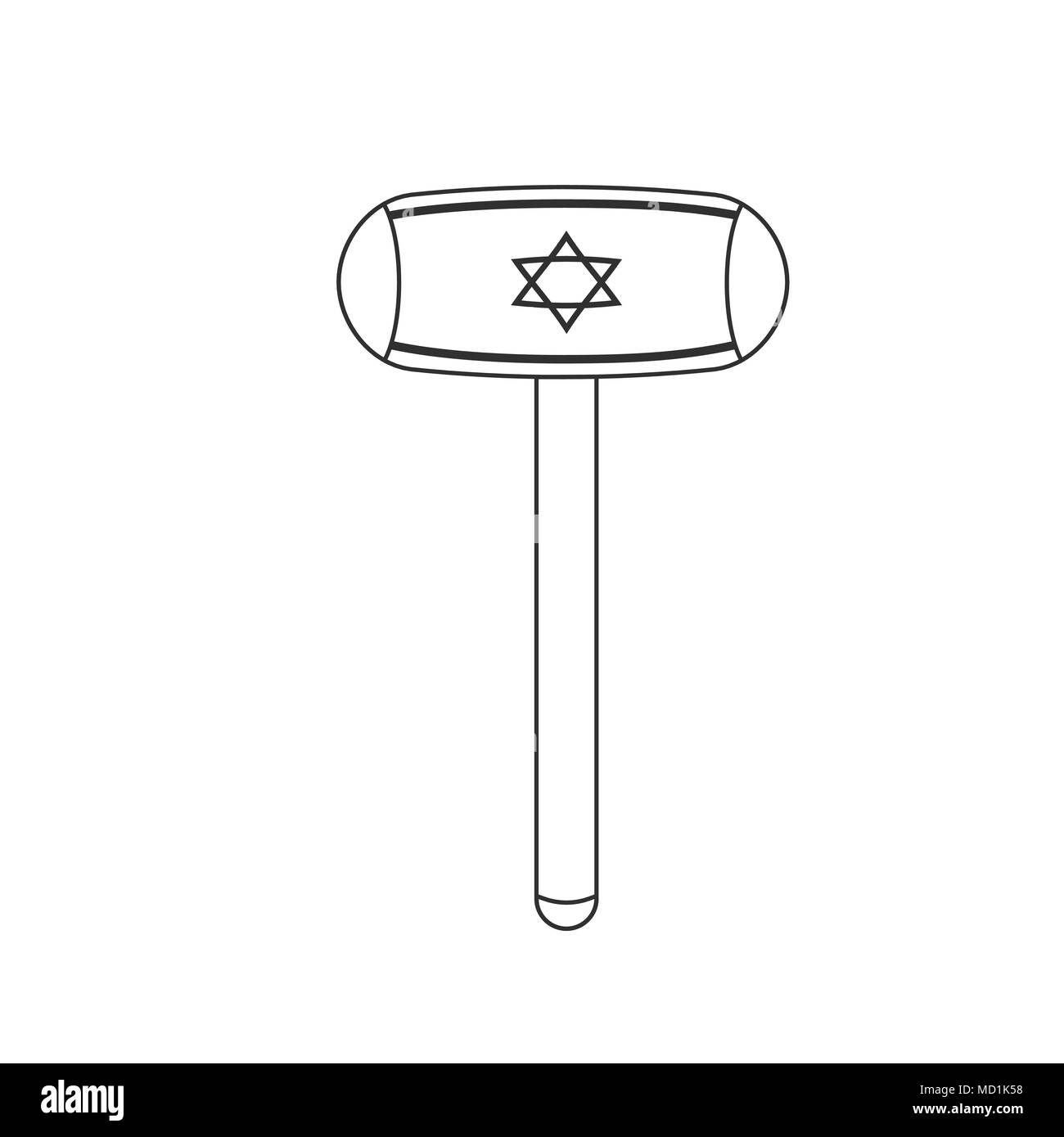 Inflatable hammer with israel flag icon in black flat outline design. Israel Independence Day holiday concept. Stock Vector