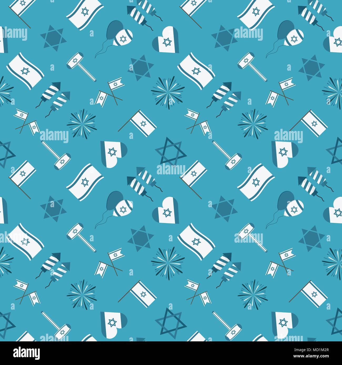 Israel Independence Day holiday flat design icons seamless pattern. Stock Vector