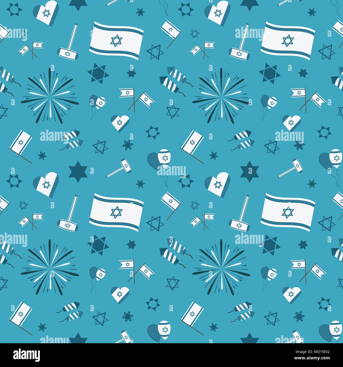 Israel Independence Day holiday flat design icons seamless pattern. Stock Vector