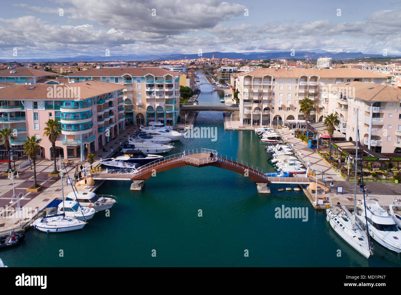 Aerial of Frejus Harbor in the South of France, Cote d'Azur, Var, Stock Photo