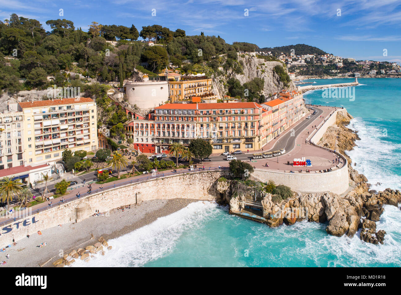 Nice, France, Aerial view of promenade des Anglais, Cote d'Azur; Stock Photo