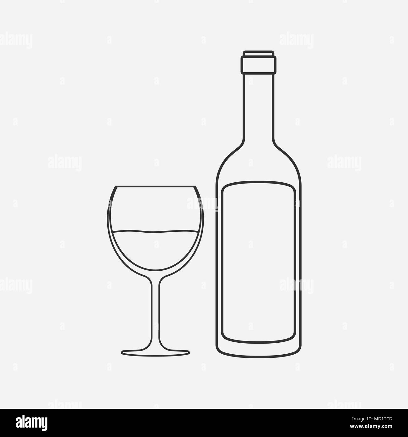 Wine bottle & glass flat black outline design icon Stock Vector Image ...