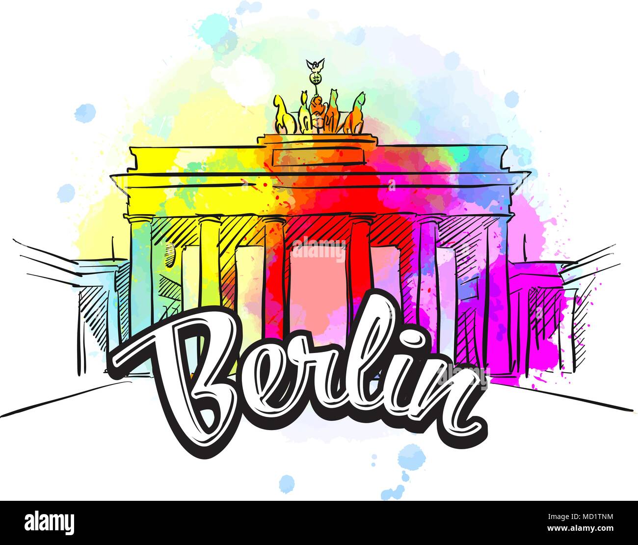 Berlin Brandenburg Gate Cover Art. Hand drawn illustration. Travel the world concept vector image for digital marketing and poster prints. Stock Vector