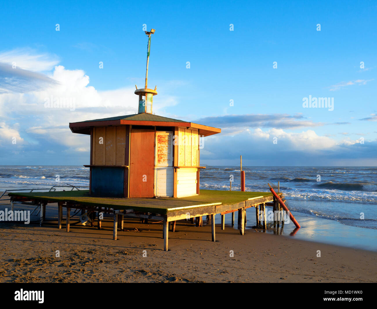 Beach cabin on the Tyrrhenian Sea - Ostia lido, Rome Stock Photo