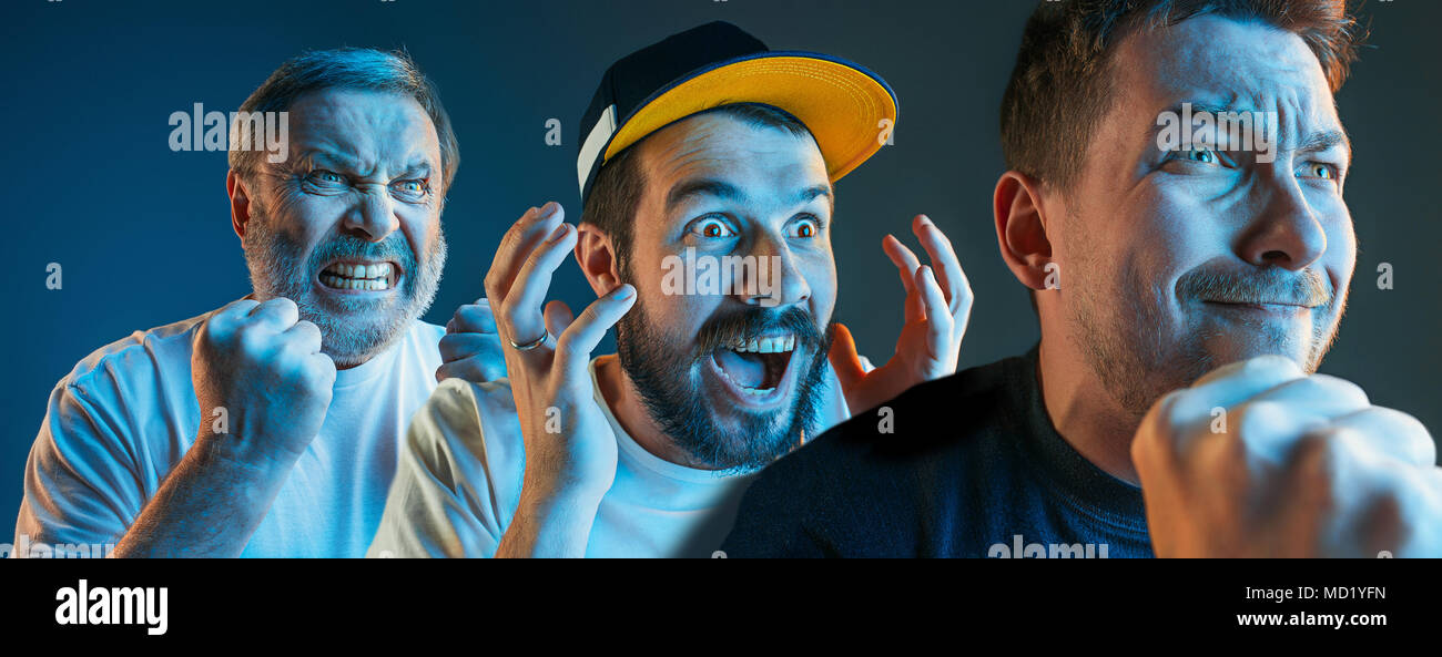 Collage about emotions of television fans. Screaming, hate, rage