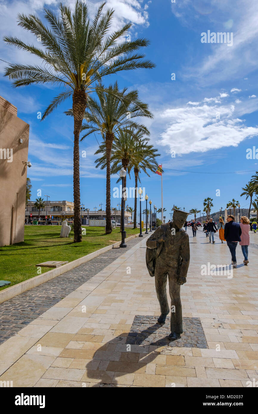 Statue in street of returning sailor in Cartagena, Murcia, Spain Stock Photo