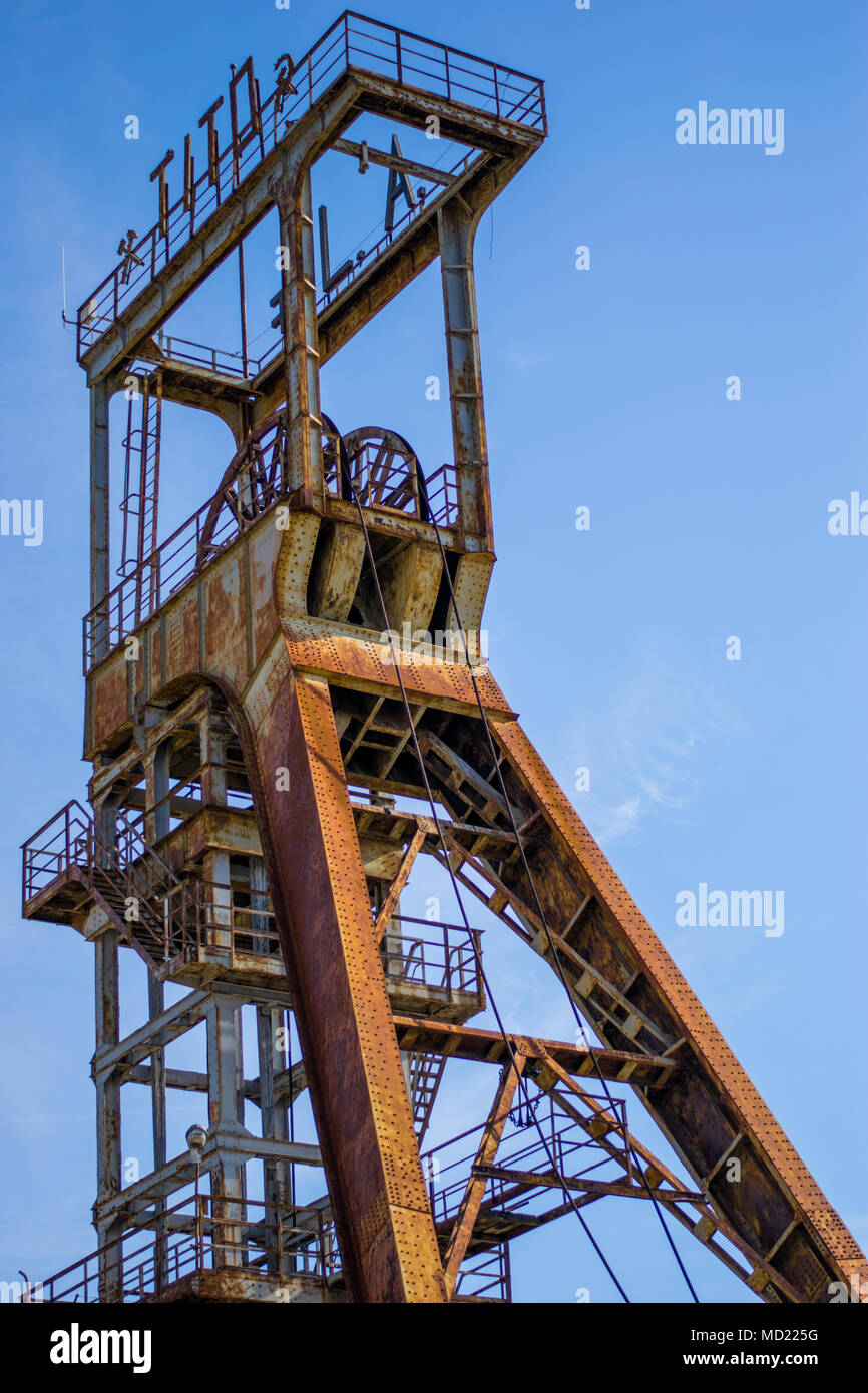Old rusty mining lift Stock Photo