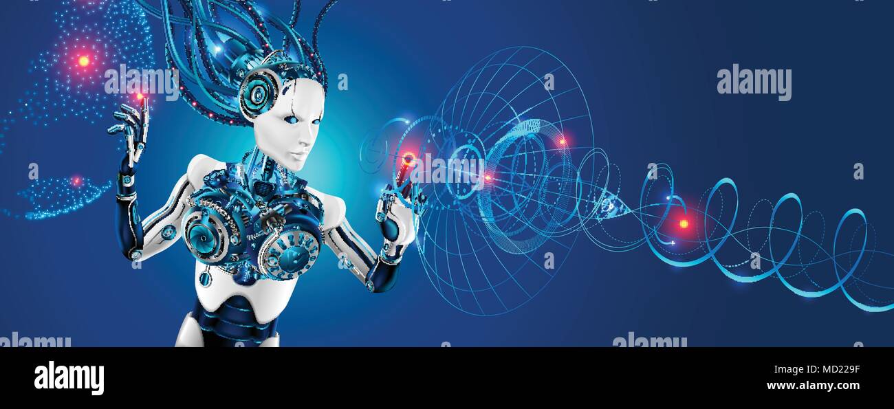 Robot with artificial intelligence control global communications. Robot use  virtual hud interface. Technology satellite communication network and  internet. Vector abstract future industrial background Stock Vector Image &  Art - Alamy