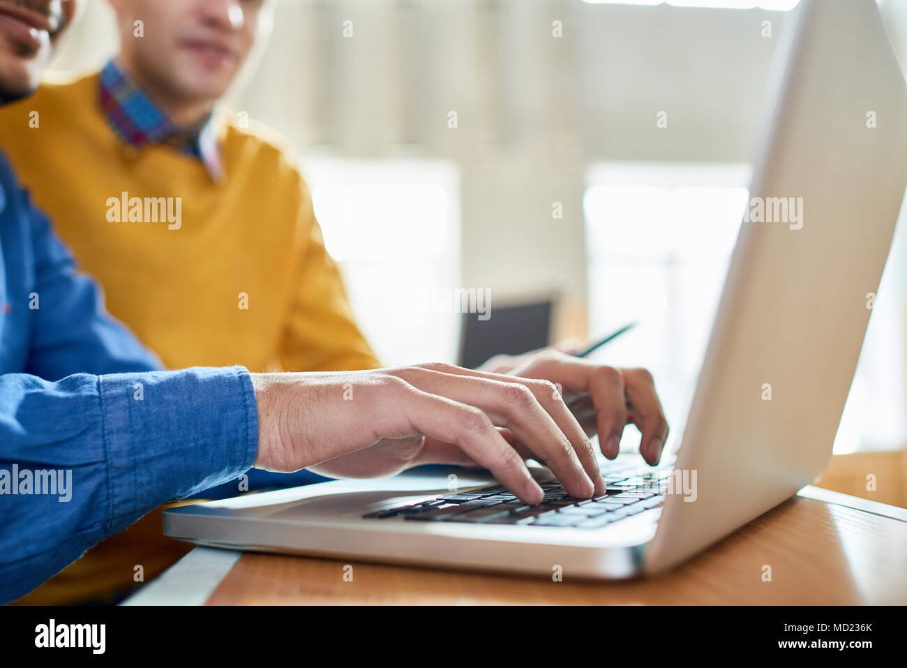 Students Using Laptop Close Up Stock Photo