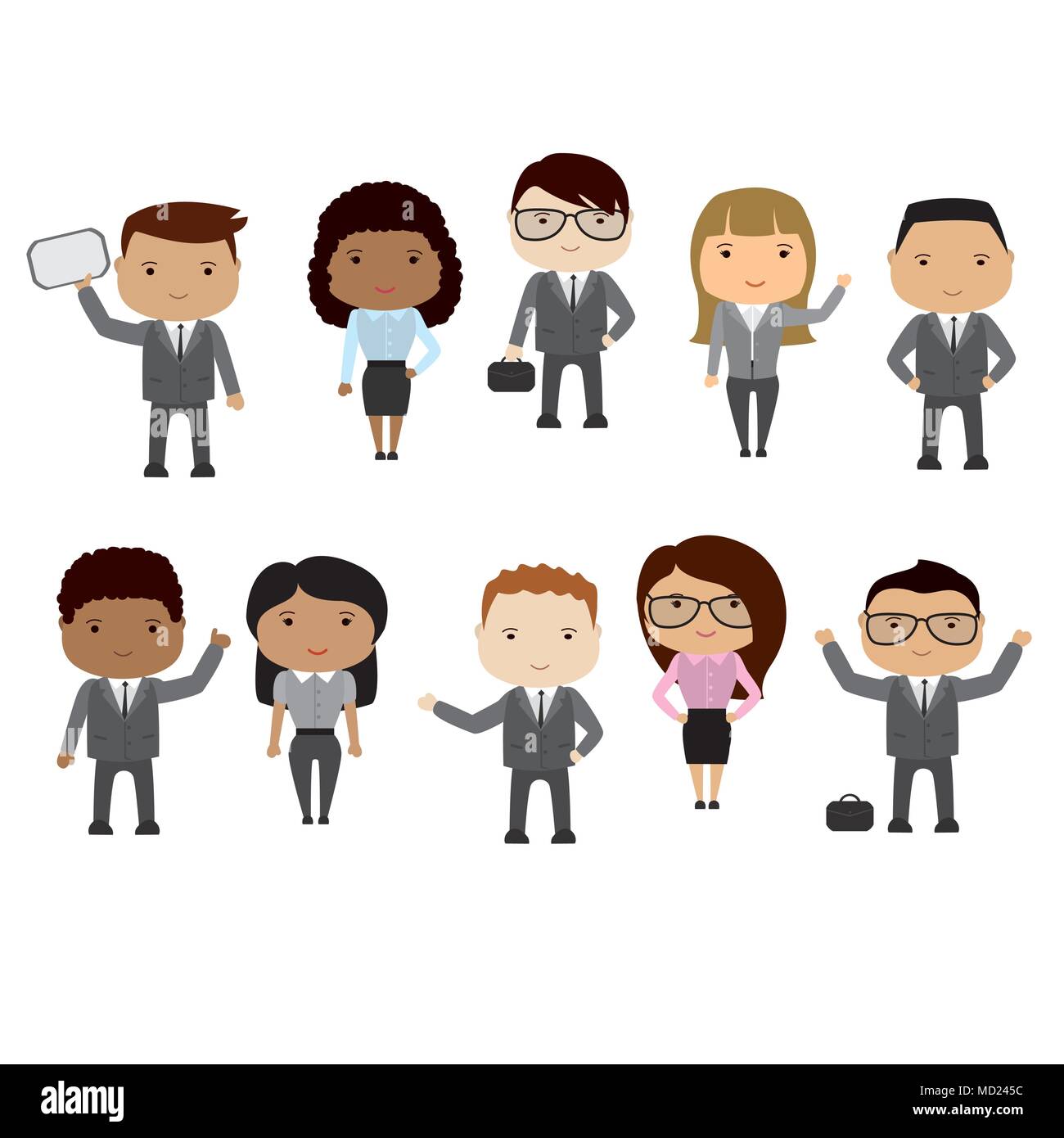 Set of cartoon  business woman and business man,different races,stock vector illustration Stock Vector