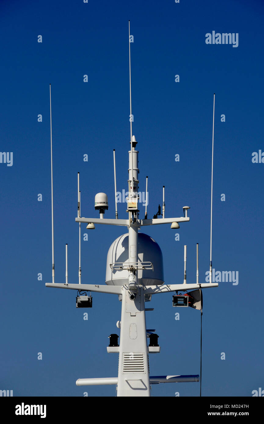 YACHTS AND SUPER YACHTS ANTENNA MAST SATELLITES DOMES BOATS RADARS