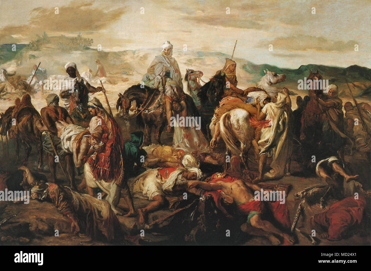 Chasseriau Theodore - Arab Horsemen Reclaiming Their Dead Stock Photo