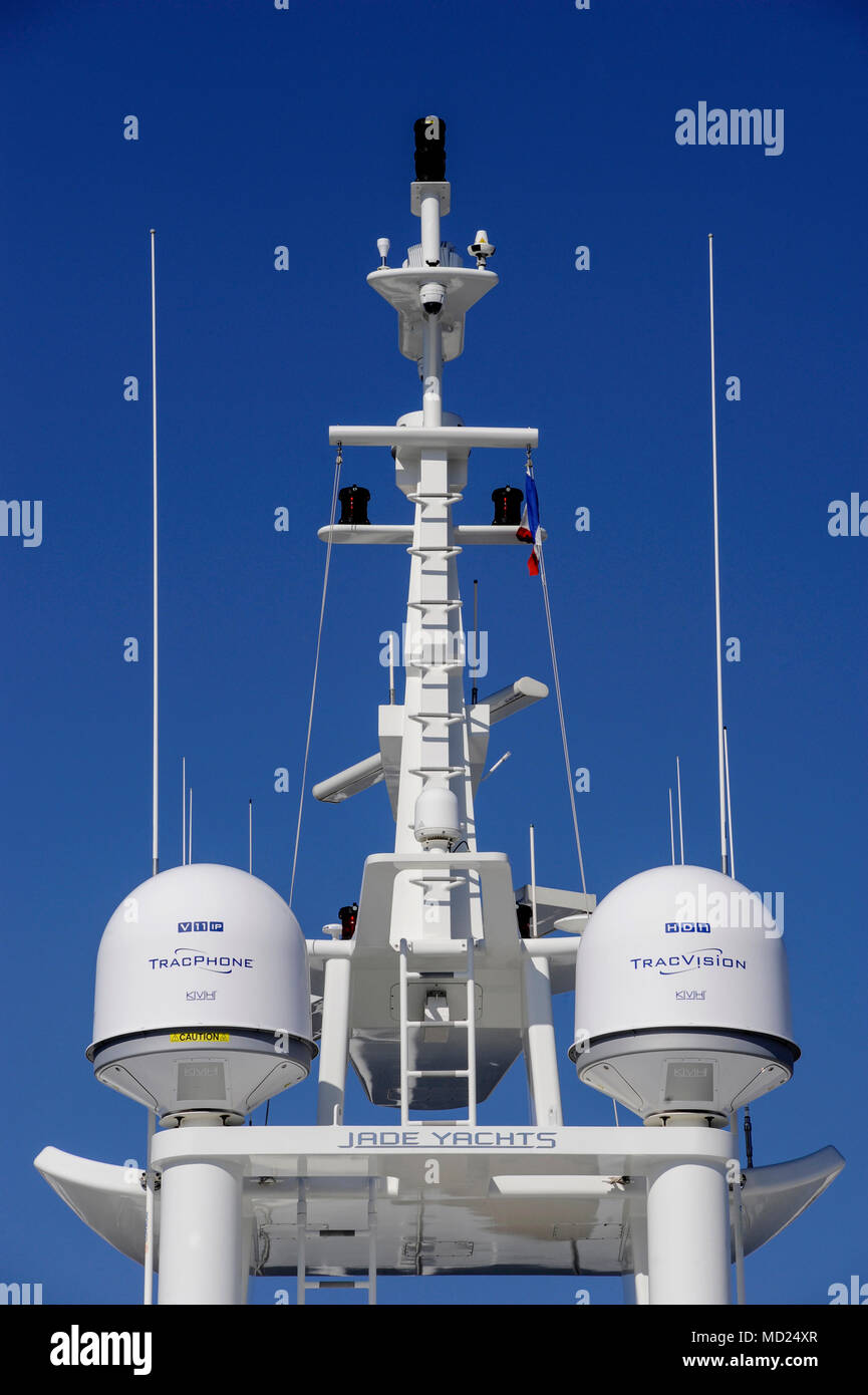 YACHTS AND SUPER YACHTS ANTENNA MAST SATELLITES DOMES BOATS RADARS