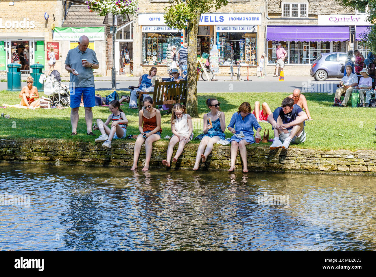The village of Bourton-on-the-Water is hotspot for tourists in the Cotswolds Stock Photo