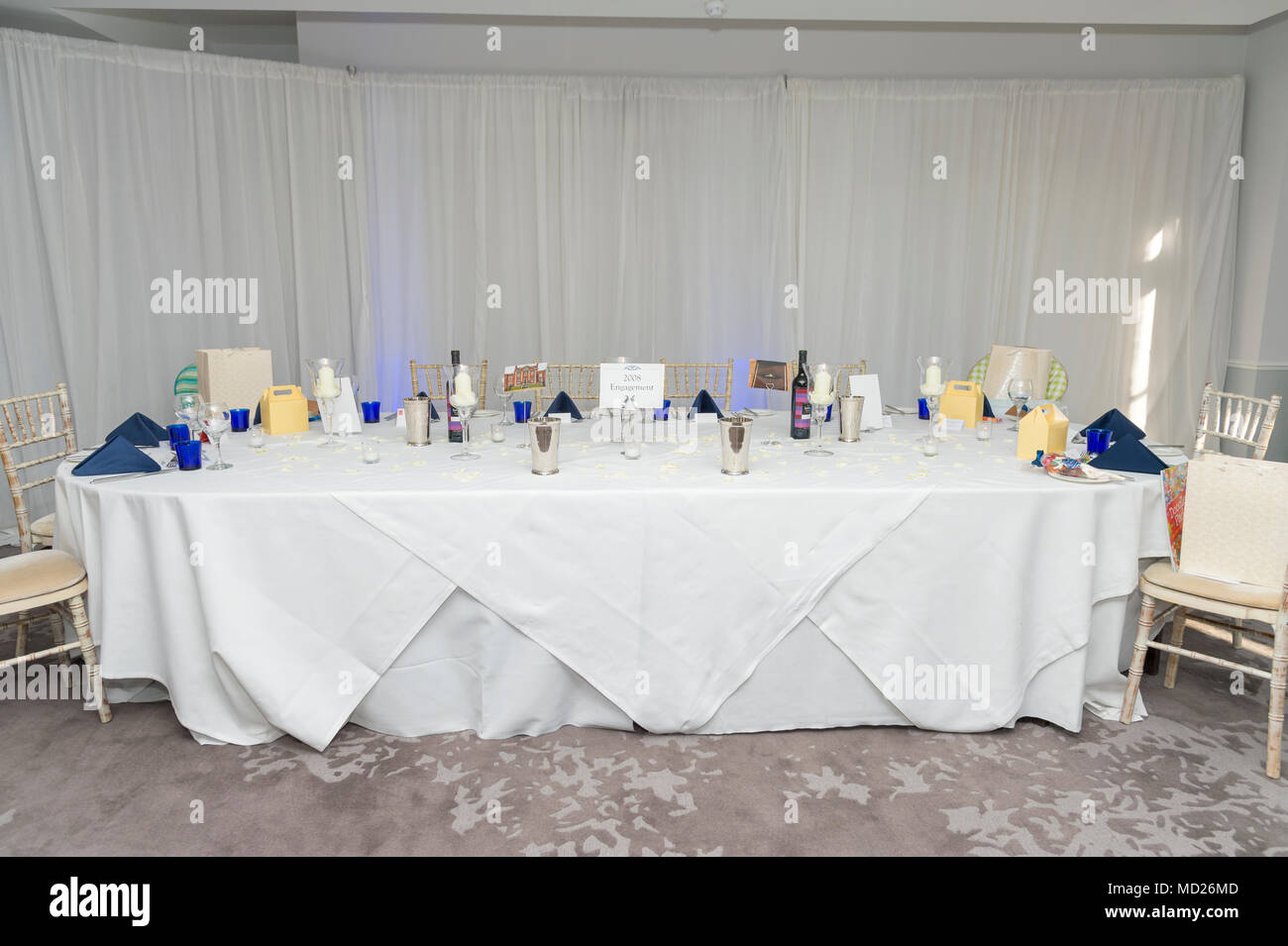 Wedding reception room tables and layout Stock Photo