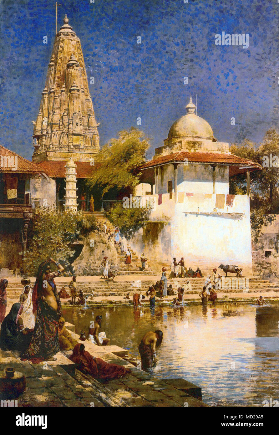 Weeks Edwin Lord - the Temple and Tank of Walkeshwar at Bombay Stock Photo