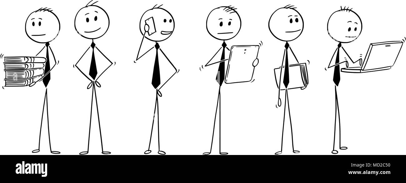 Cartoon of Team or Group of Businessmen Doing Office Work Stock Vector