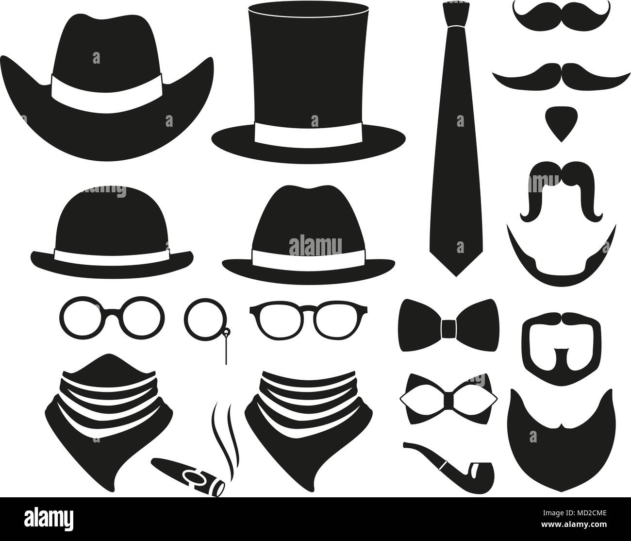 Black and white hipster 21 silhouette element set. Stock Vector