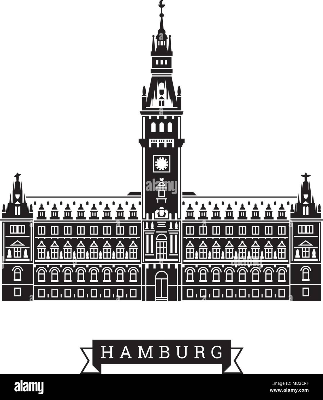 Town hall of Hamburg, Germany. Detailed vector Illustration with banner. Stock Vector