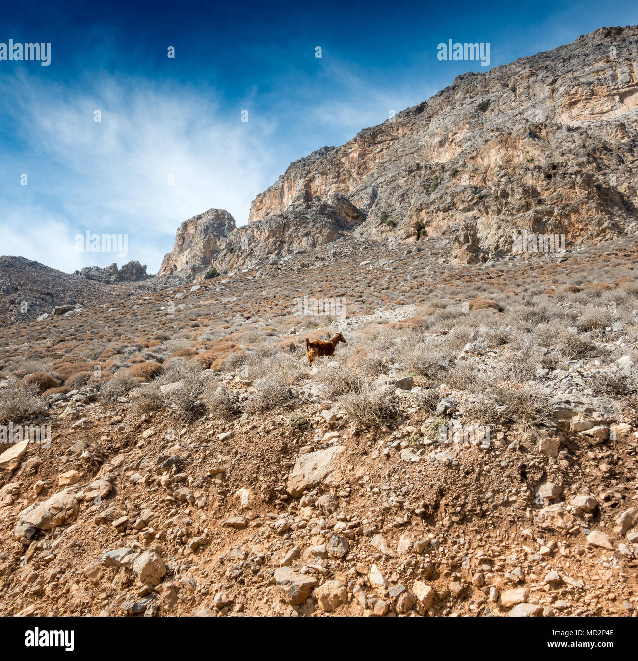 Scenic view rocky mountain against sky, Crete, Greece Stock Photo