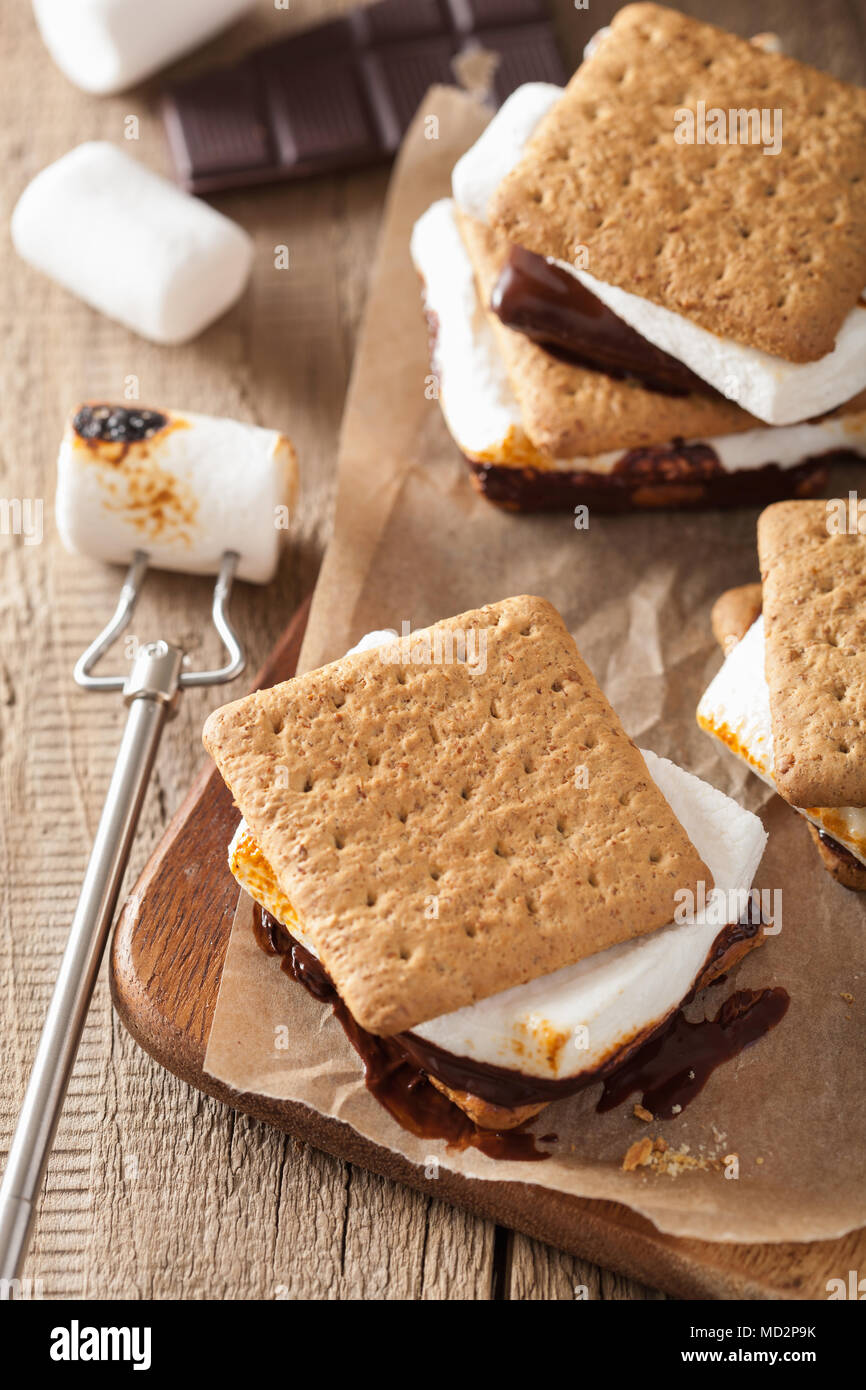 homemade marshmallow s'mores with chocolate on crackers Stock Photo Alamy