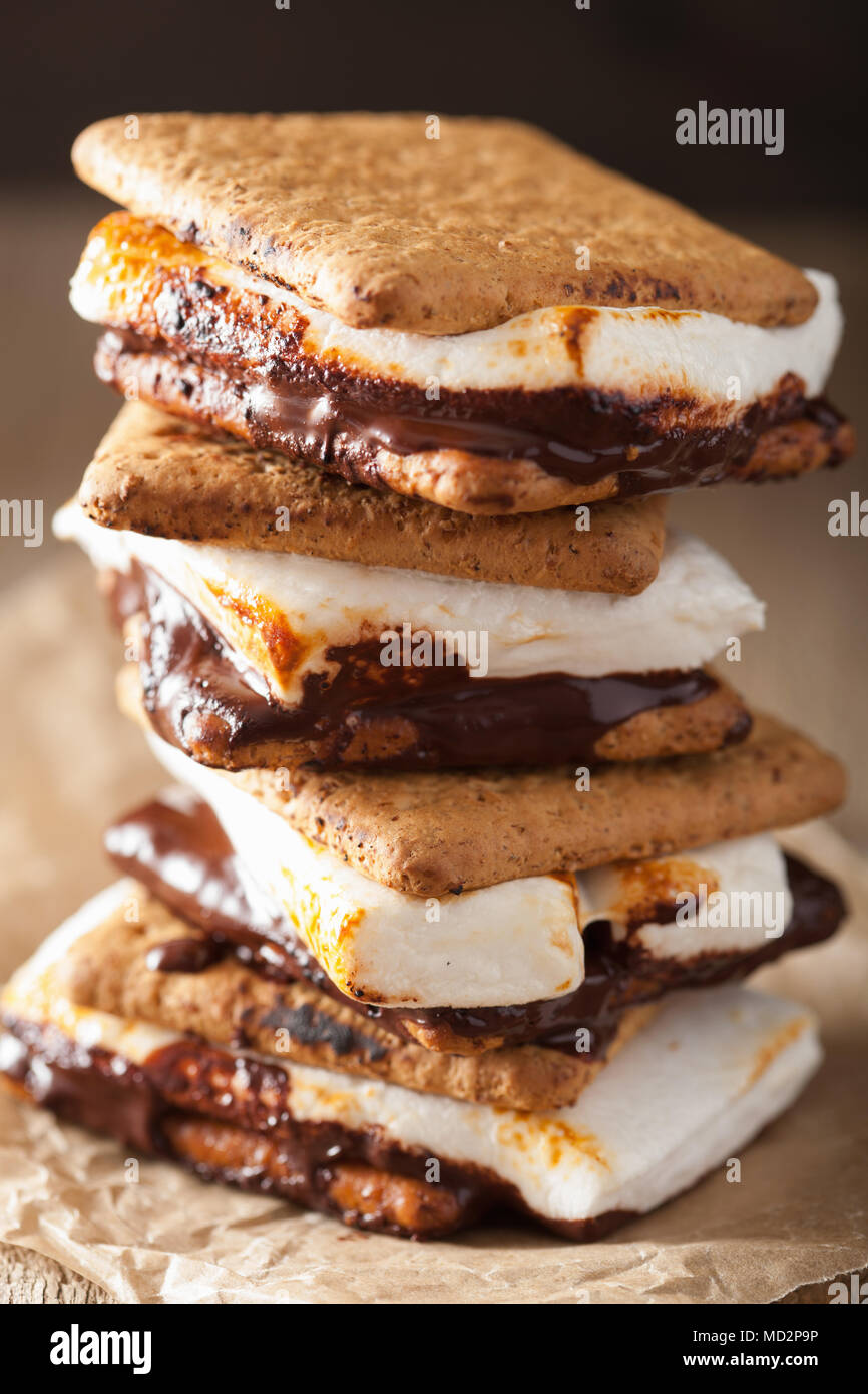 homemade marshmallow s'mores with chocolate on crackers Stock Photo Alamy