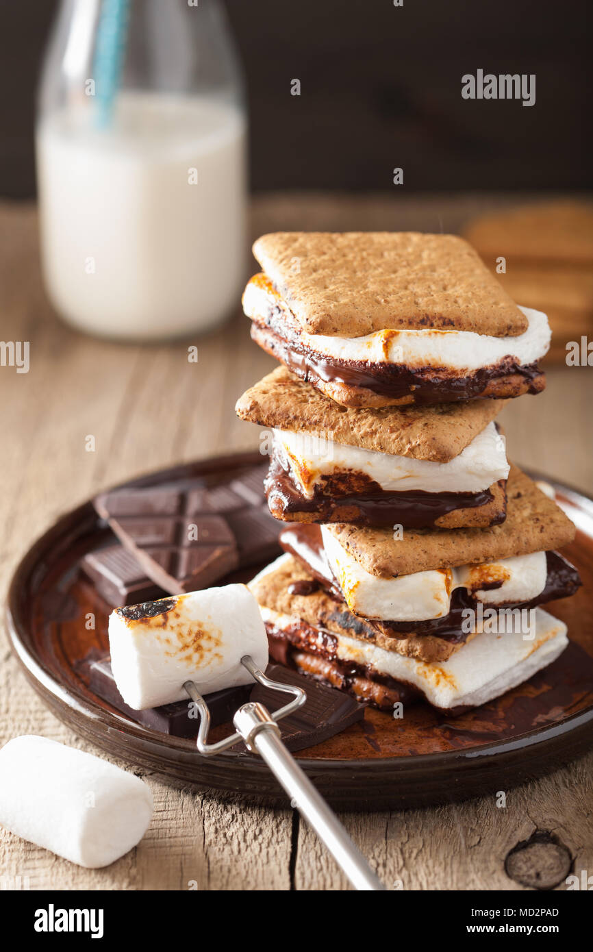 homemade marshmallow s'mores with chocolate on crackers Stock Photo Alamy