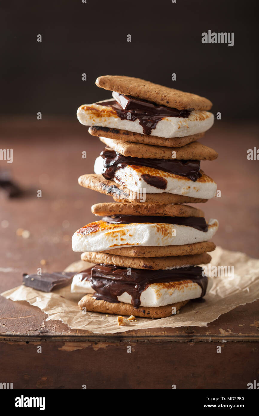 homemade marshmallow s'mores with chocolate on crackers Stock Photo Alamy