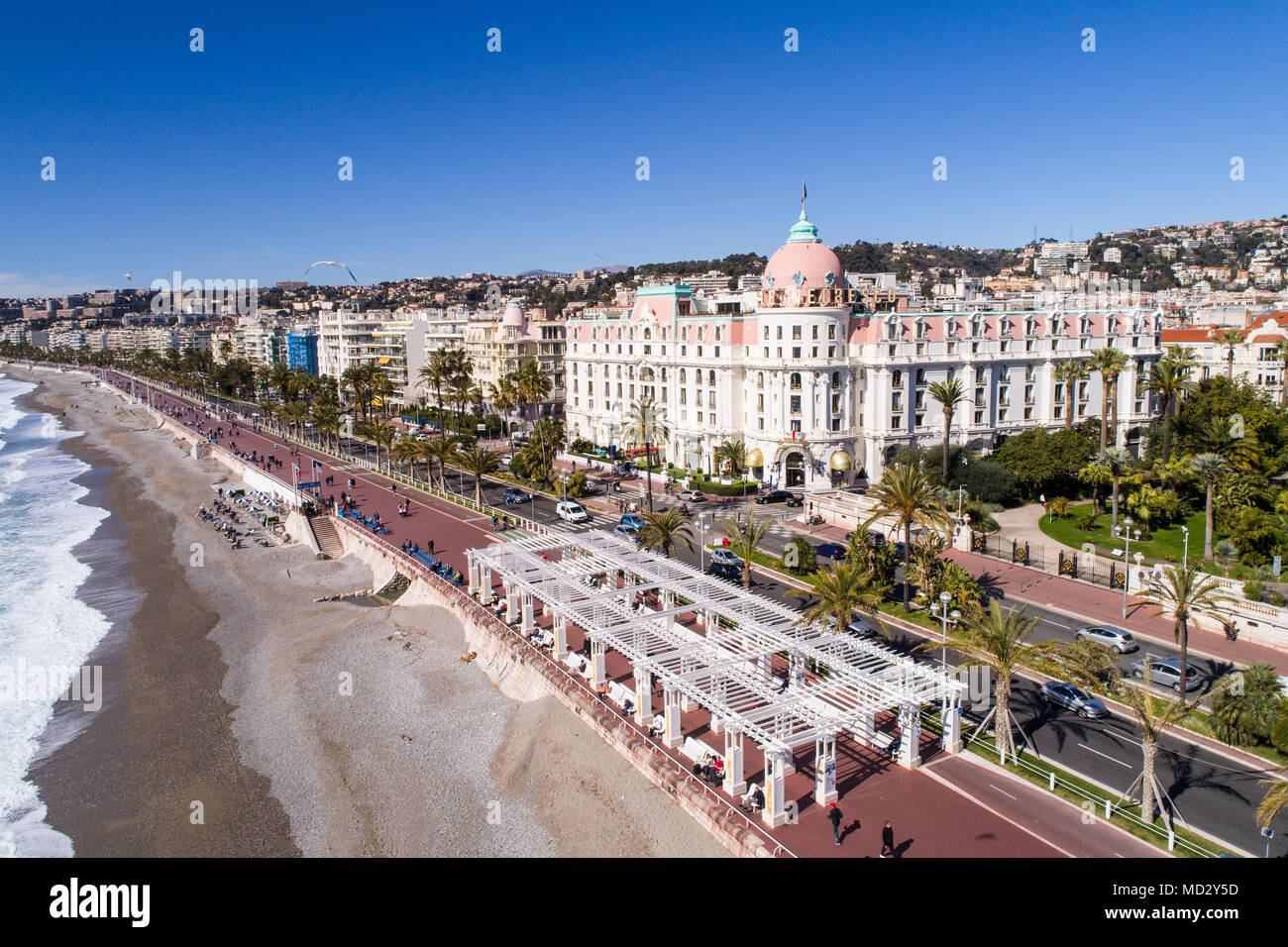 Nice, France, Aerial view of promenade des Anglais, Cote d'Azur, Stock Photo