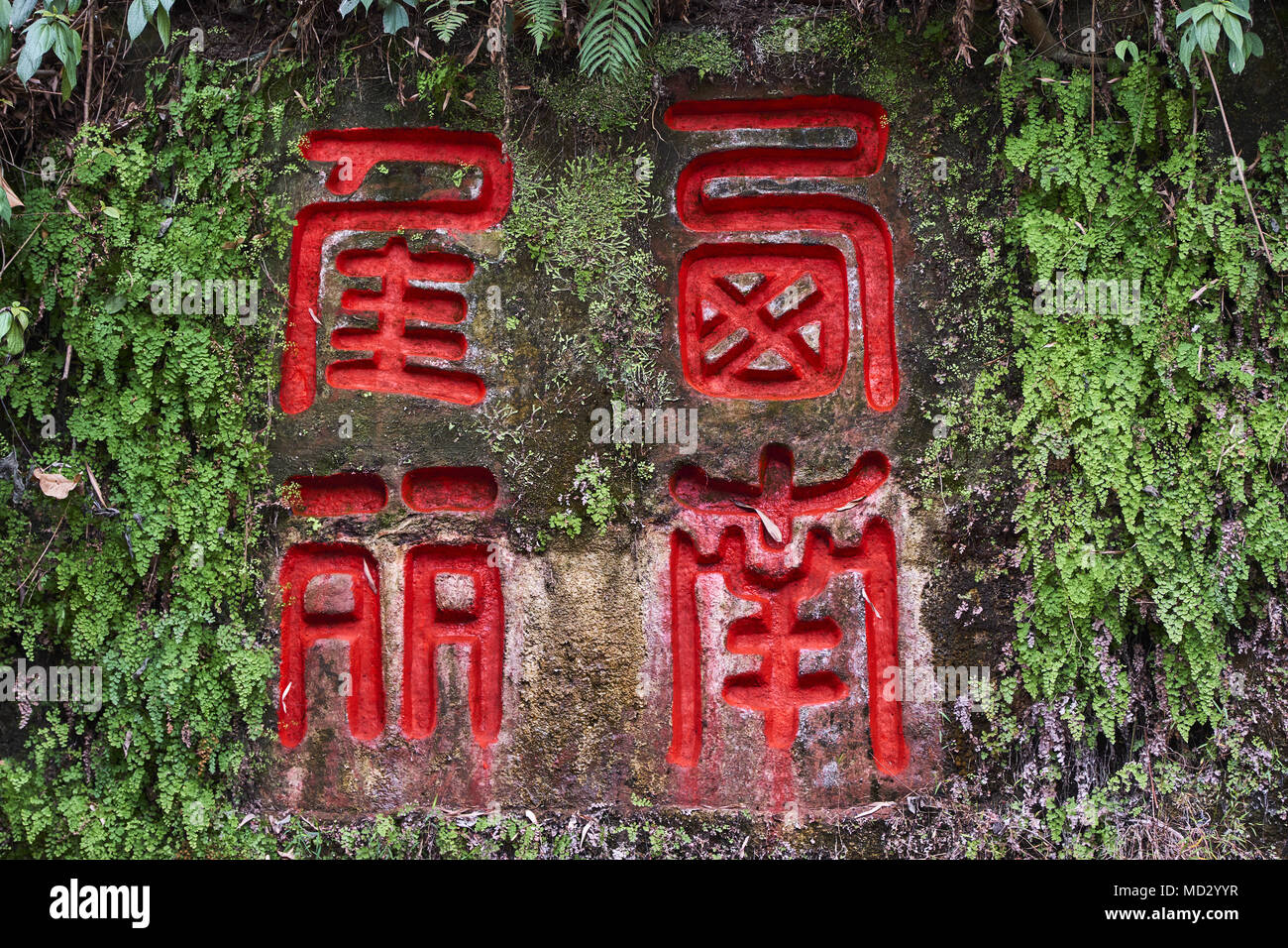 China, Sichuan province, Emei mount, Leshan, giant Buddha site, chinese calligraphy Stock Photo