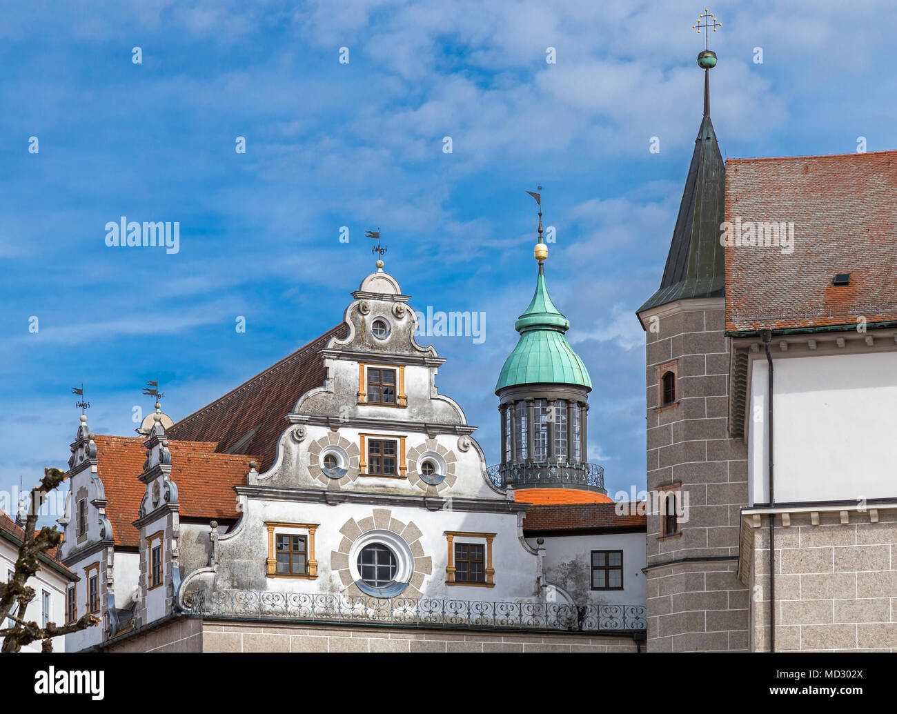 Tower and facade of Neuburg castle, Germany Stock Photo