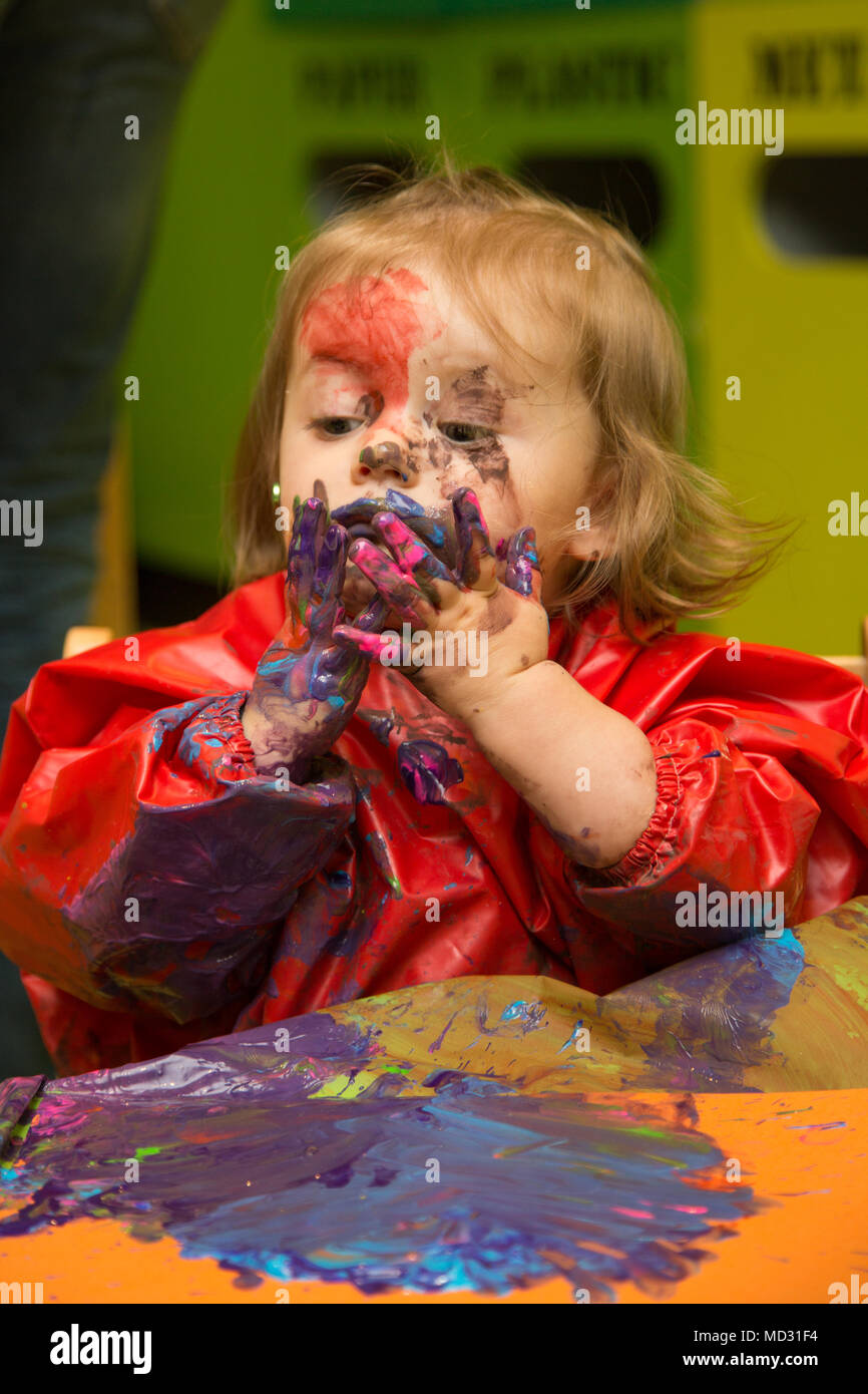 16 month old painting Stock Photo
