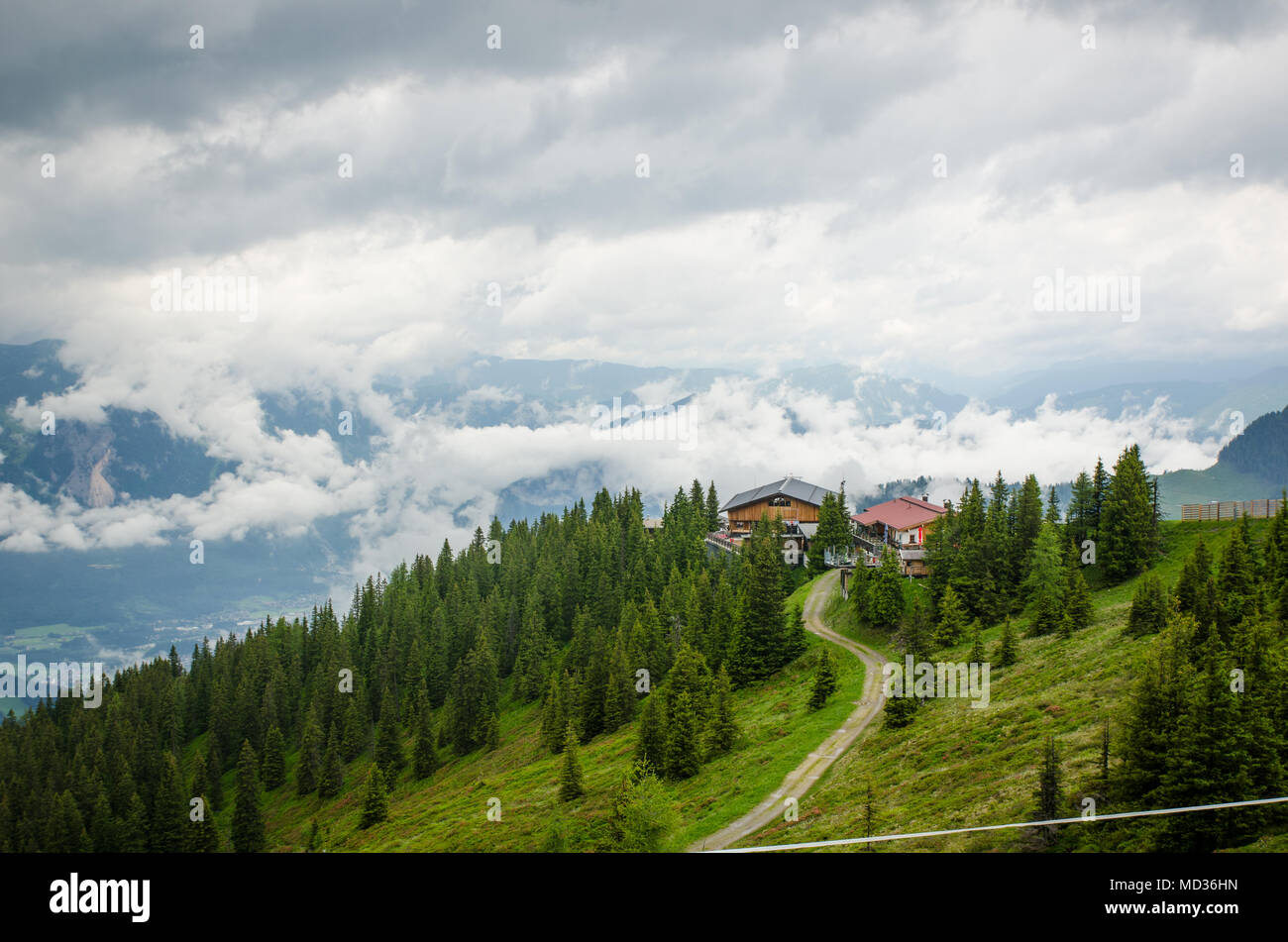 Alpbach, Tirol, Austria, cloudy sky Stock Photo