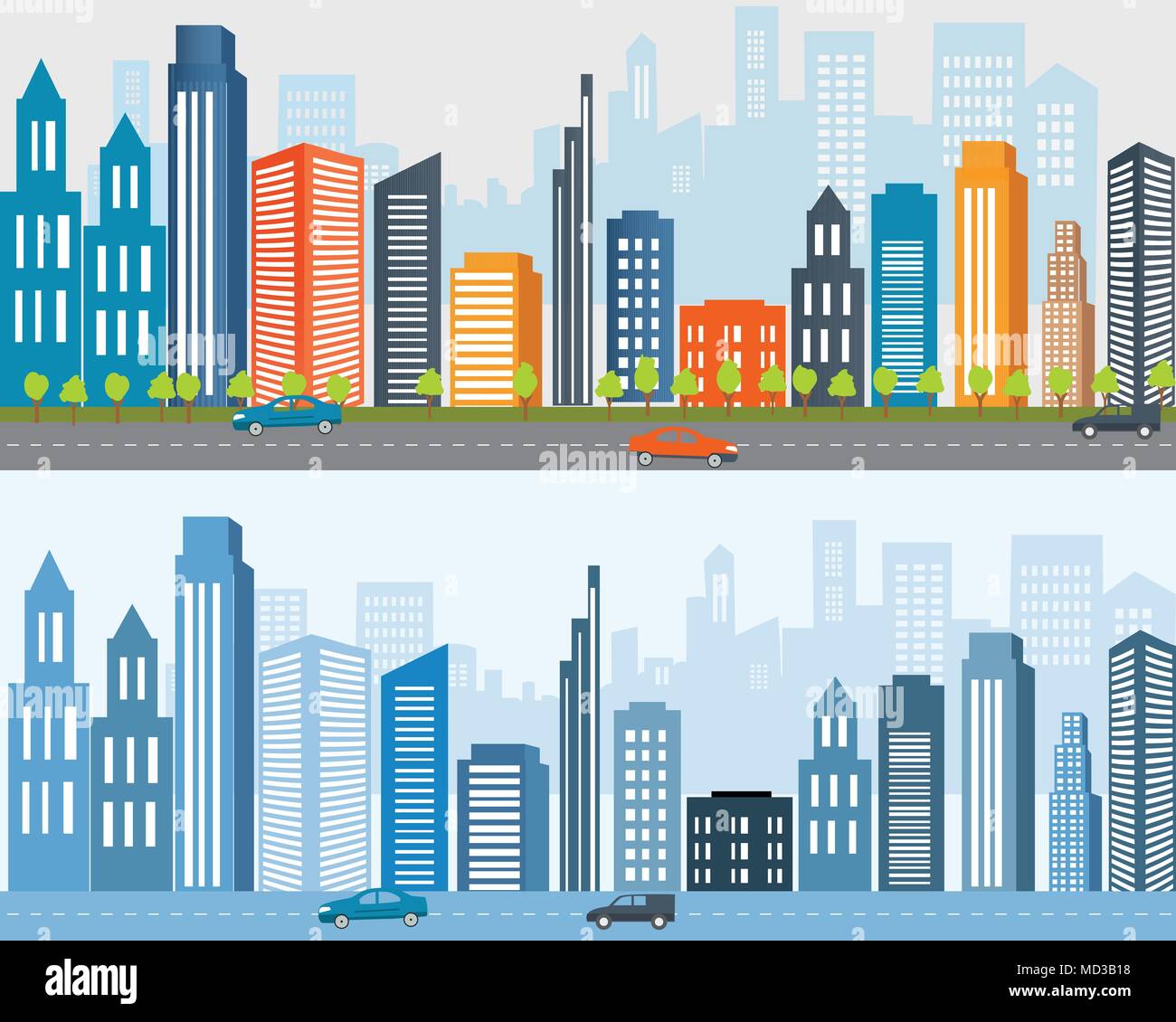 Flat designed banners, Big city life, Urban landscape.City urban design, City life. Real estate advertisement Stock Vector